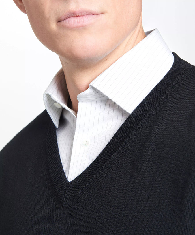 Black Merino Wool V-Neck Sweater