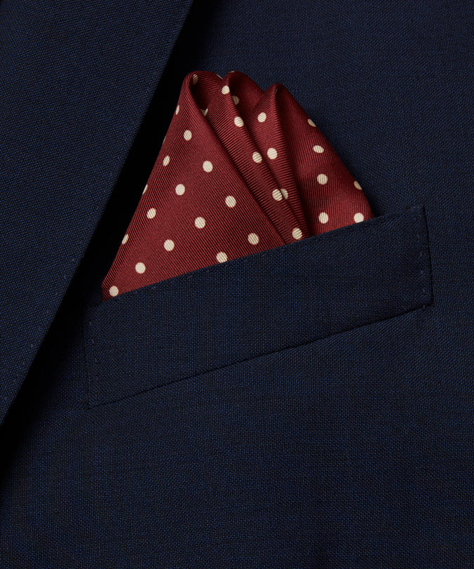 Red & Neutral Polka Dot Silk Pocket Square