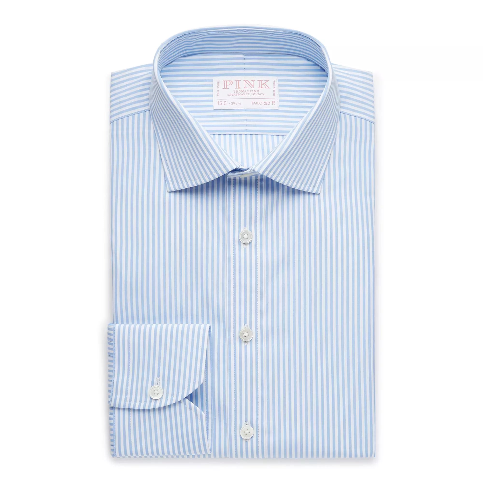 Pale Blue & White Tailored Fit Core Poplin Bengal Stripe Formal Shirt
