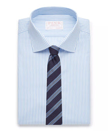 Pale Blue & White Tailored Fit Core Poplin Bengal Stripe Formal Shirt