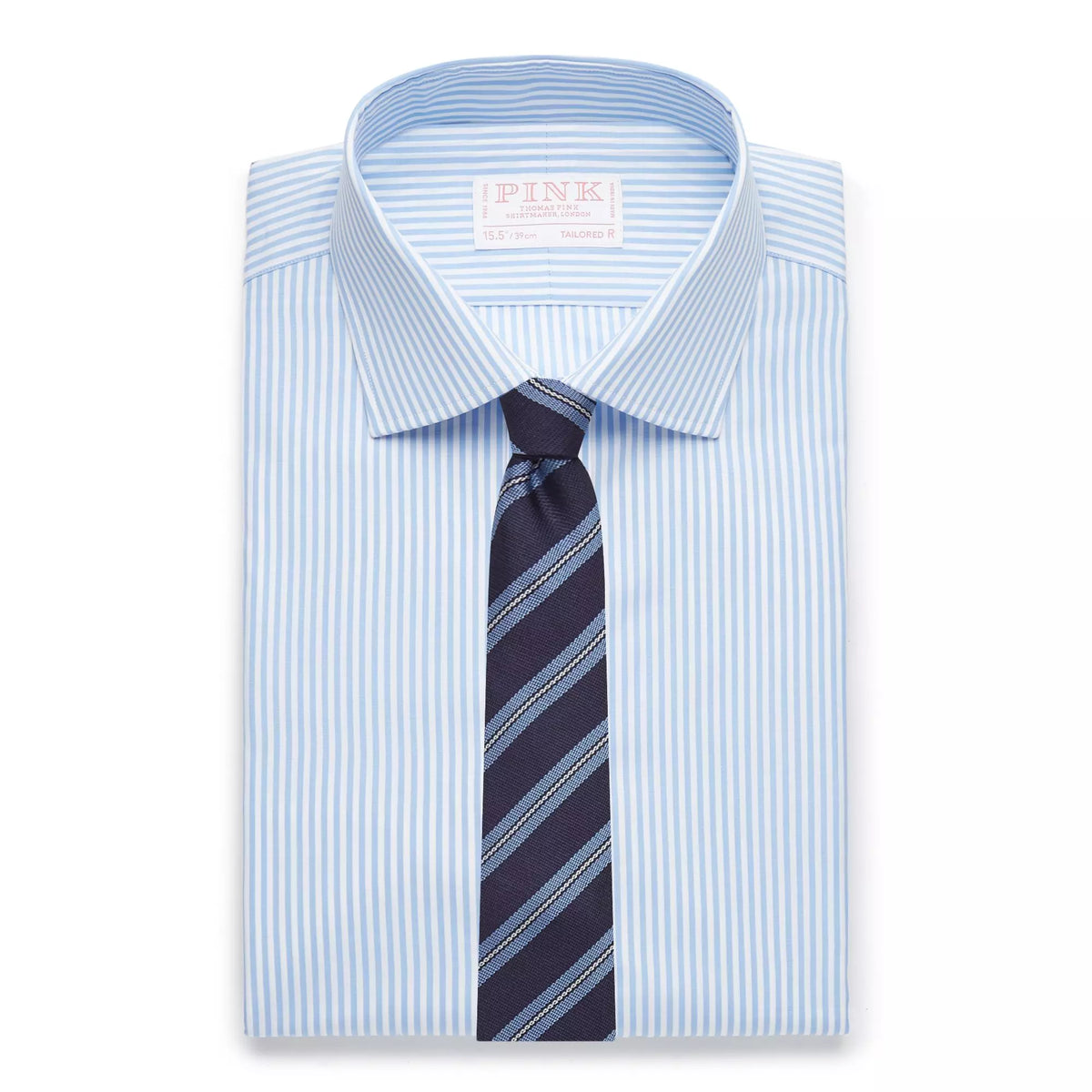 Pale Blue & White Tailored Fit Core Poplin Bengal Stripe Formal Shirt