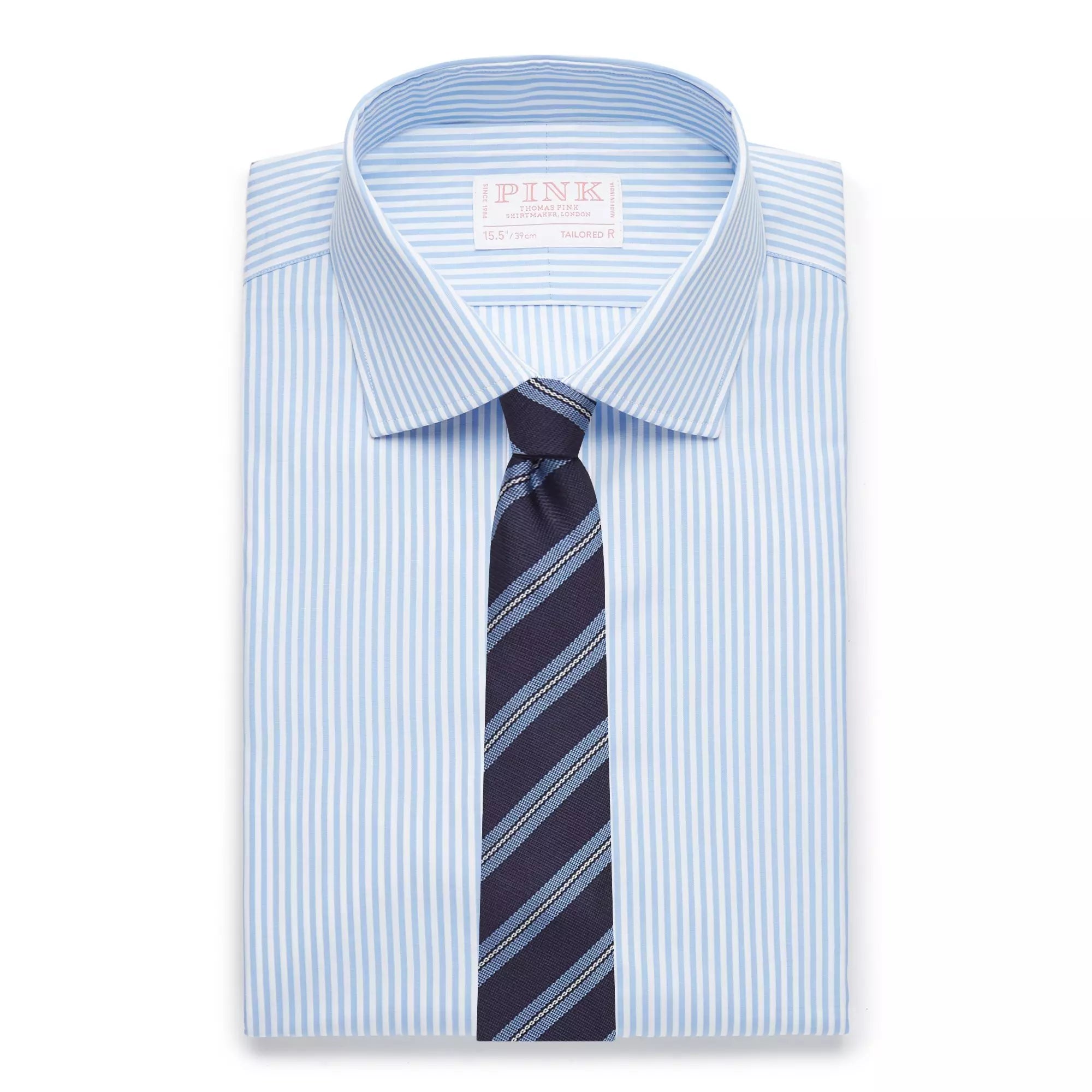 Pale Blue & White Tailored Fit Core Poplin Bengal Stripe Formal Shirt