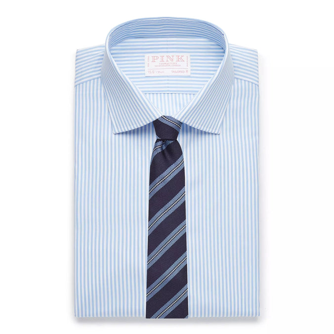 Pale Blue & White Tailored Fit Core Poplin Bengal Stripe Formal Shirt