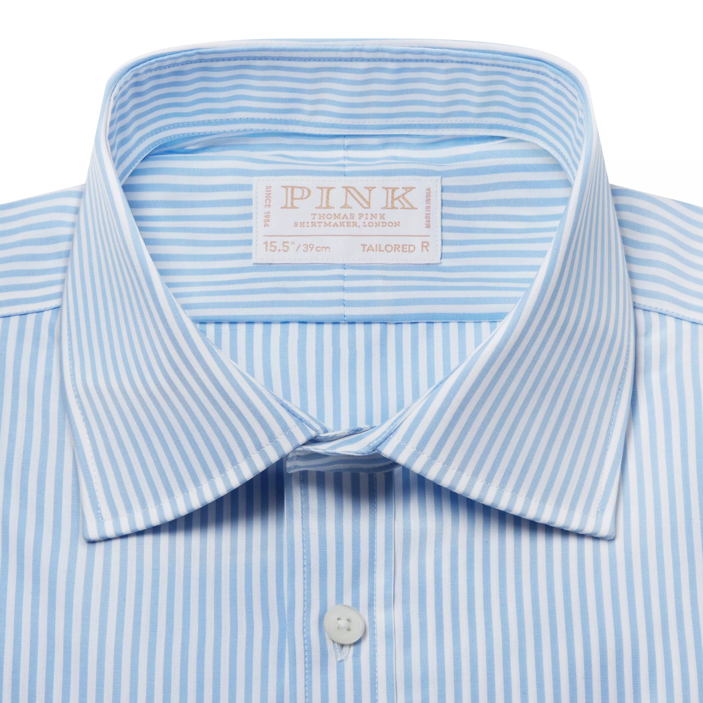 Pale Blue & White Tailored Fit Double Cuff Core Poplin Bengal Stripe Formal Shirt