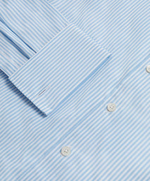 Pale Blue & White Tailored Fit Double Cuff Core Poplin Bengal Stripe Formal Shirt