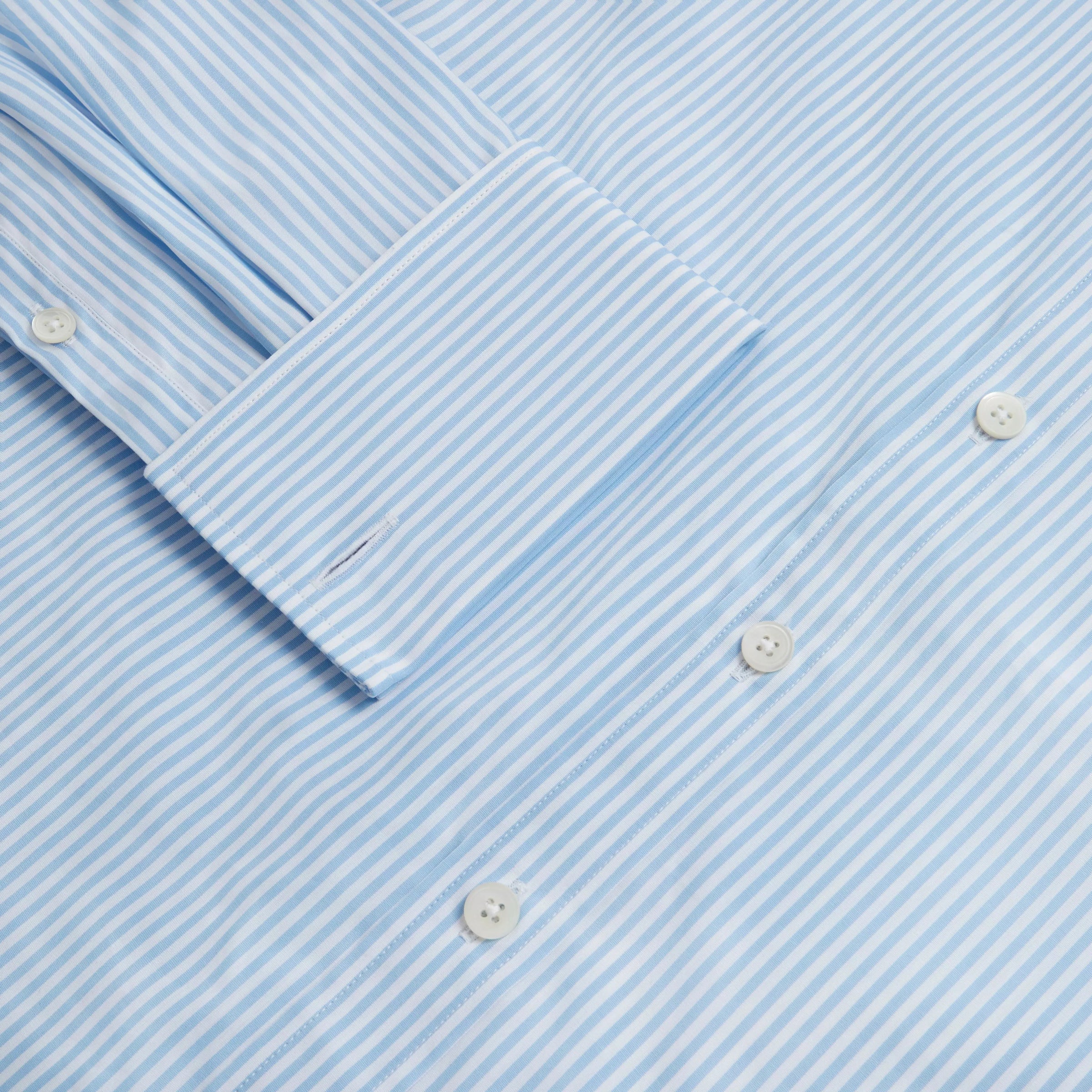 Pale Blue & White Tailored Fit Double Cuff Core Poplin Bengal Stripe Formal Shirt
