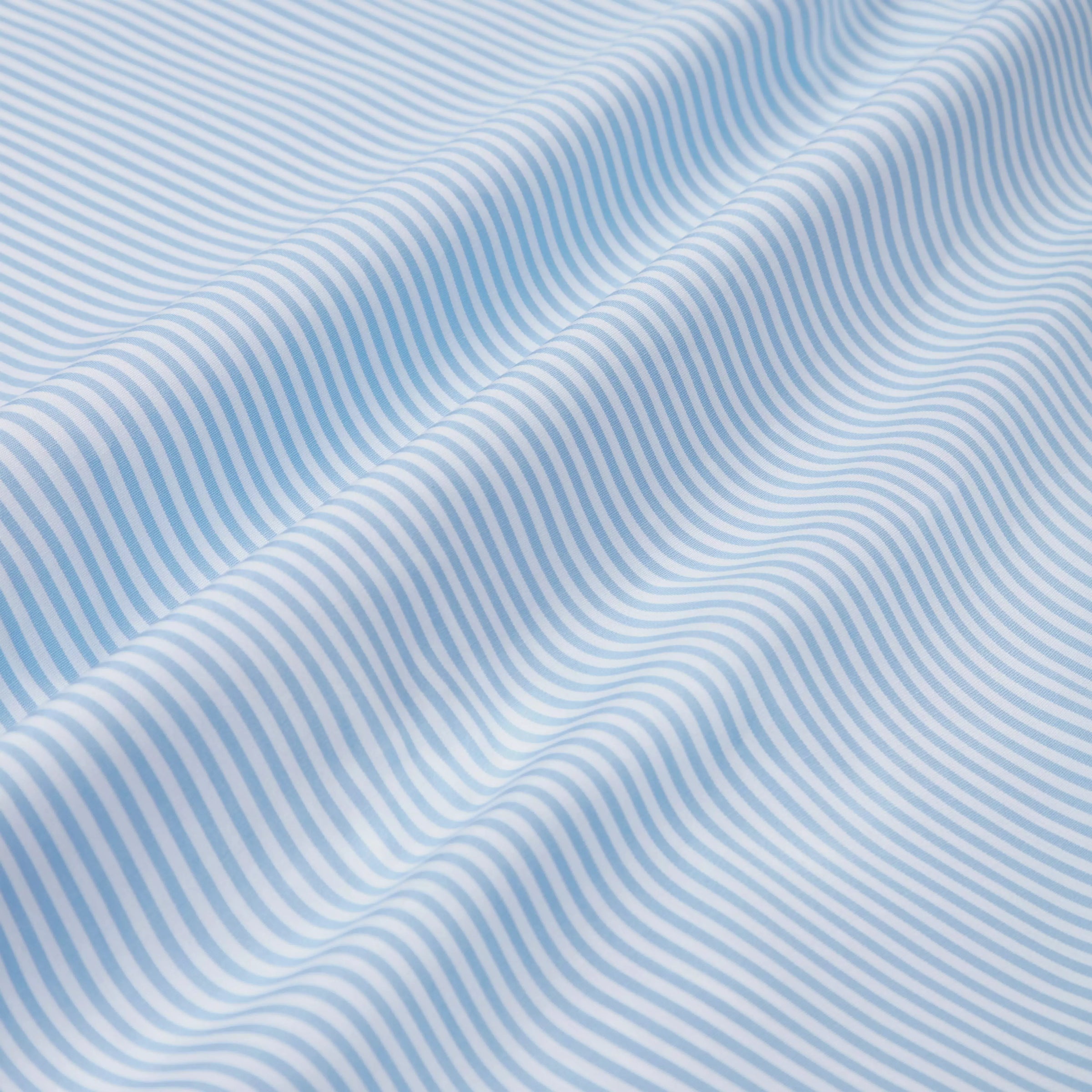 Pale Blue & White Tailored Fit Double Cuff Core Poplin Bengal Stripe Formal Shirt