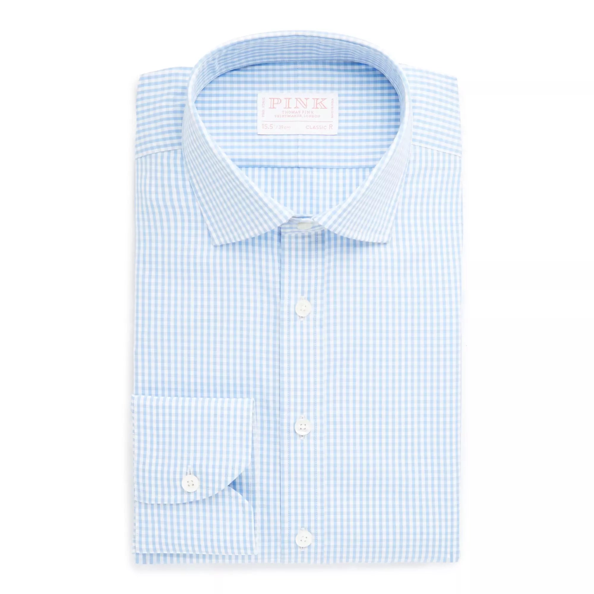 Pale Blue & White Classic Fit Core Poplin Gingham Formal Shirt