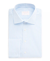 Pale Blue & White Classic Fit Double Cuff Core Poplin Bengal Stripe Formal Shirt