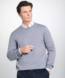 Pale Grey Merino Wool Crew Neck Sweater