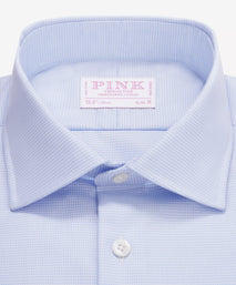 Blue & White Slim Fit Double Cuff Micro Puppytooth Formal Shirt