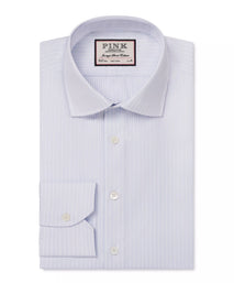 Pale Blue & White Slim Fit Dobby Satin Stripe Formal Shirt