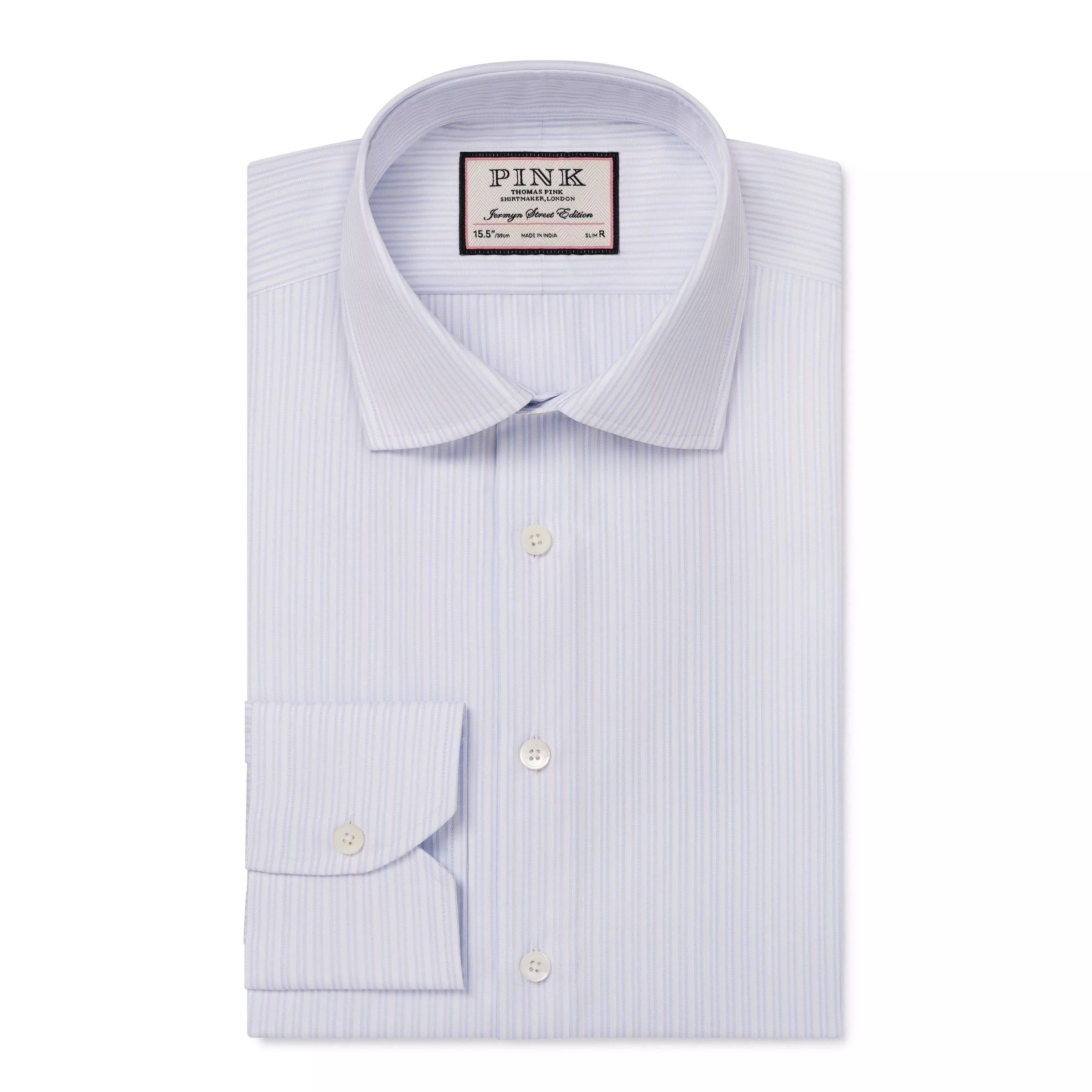 Pale Blue & White Slim Fit Dobby Satin Stripe Formal Shirt