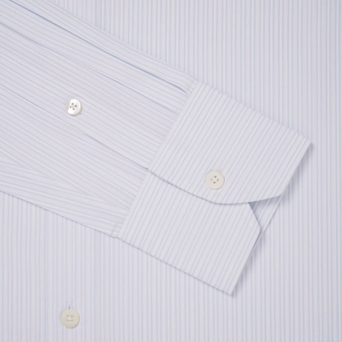Pale Blue & White Slim Fit Dobby Satin Stripe Formal Shirt