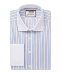 Pale Blue & White Slim Fit Double Cuff Barbican Stripe Formal Shirt