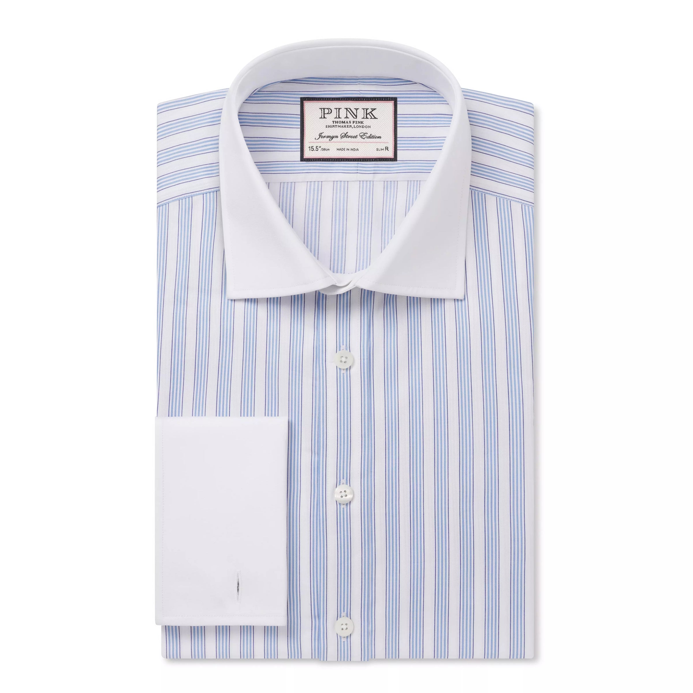 Pale Blue & White Slim Fit Double Cuff Barbican Stripe Formal Shirt