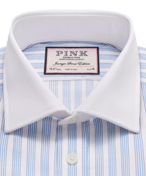 Pale Blue & White Slim Fit Double Cuff Barbican Stripe Formal Shirt