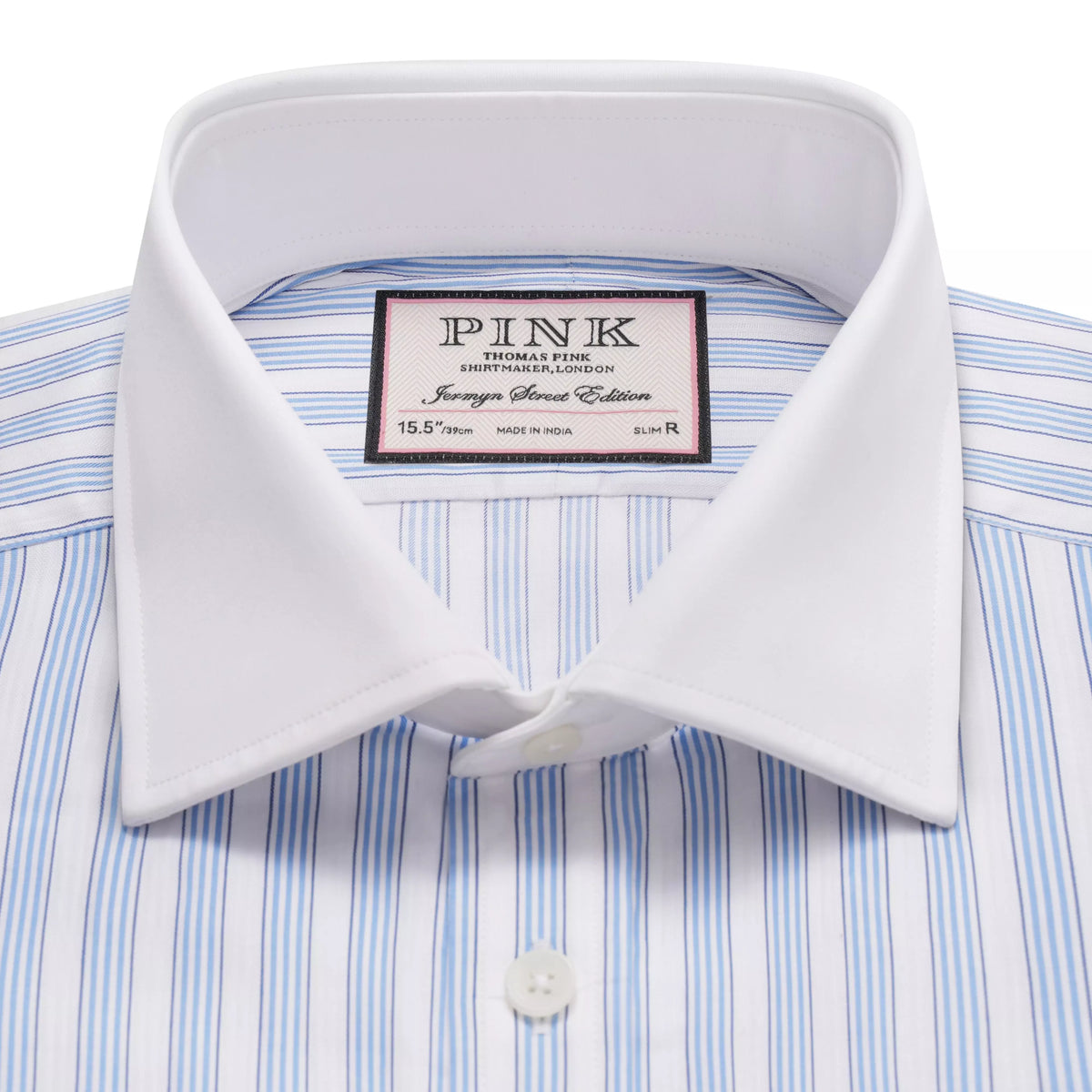 Pale Blue & White Slim Fit Double Cuff Barbican Stripe Formal Shirt