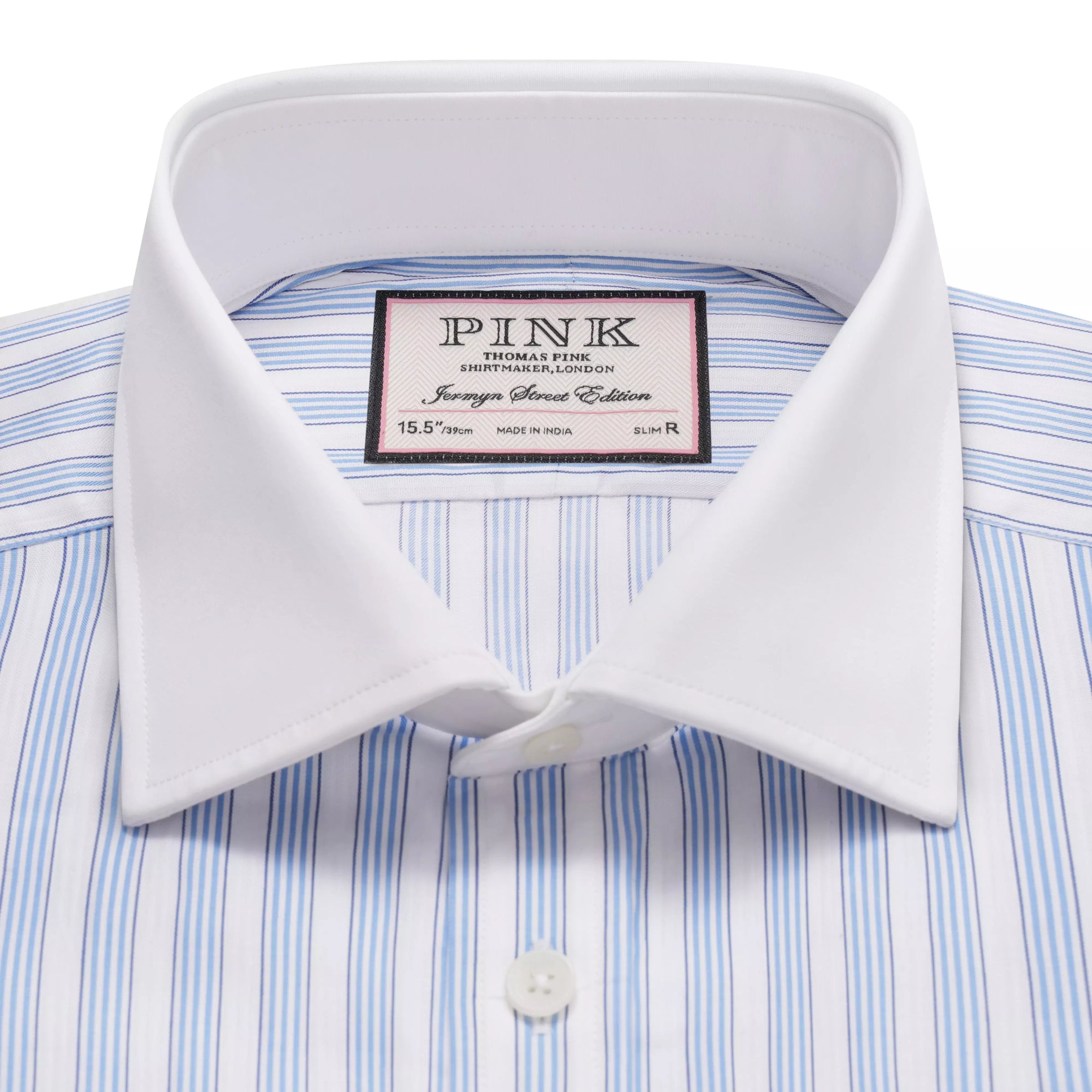 Pale Blue & White Slim Fit Double Cuff Barbican Stripe Formal Shirt