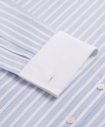 Pale Blue & White Slim Fit Double Cuff Barbican Stripe Formal Shirt