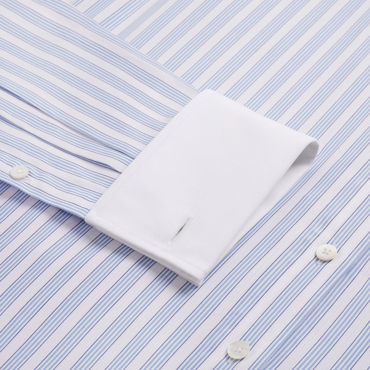 Pale Blue & White Slim Fit Double Cuff Barbican Stripe Formal Shirt