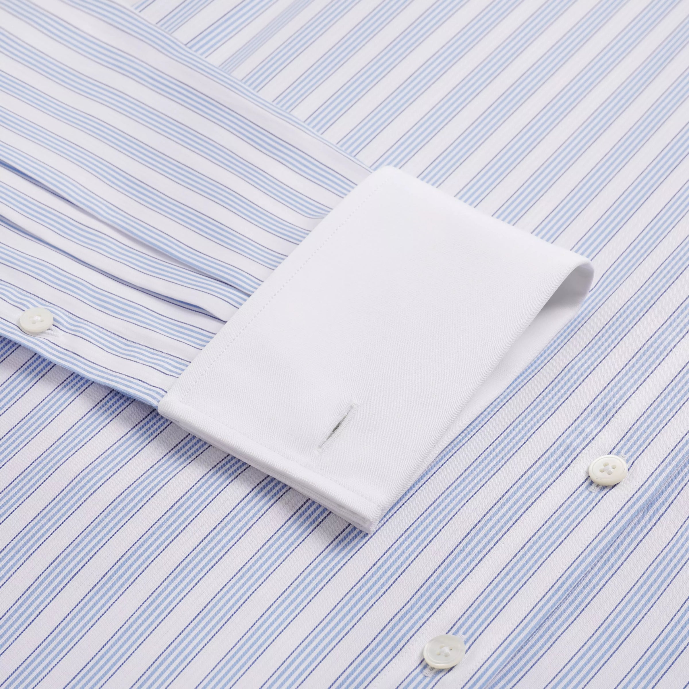 Pale Blue & White Slim Fit Double Cuff Barbican Stripe Formal Shirt