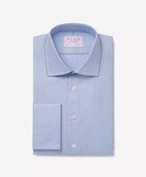 Blue & White Tailored Fit Double Cuff Micro Puppytooth Formal Shirt
