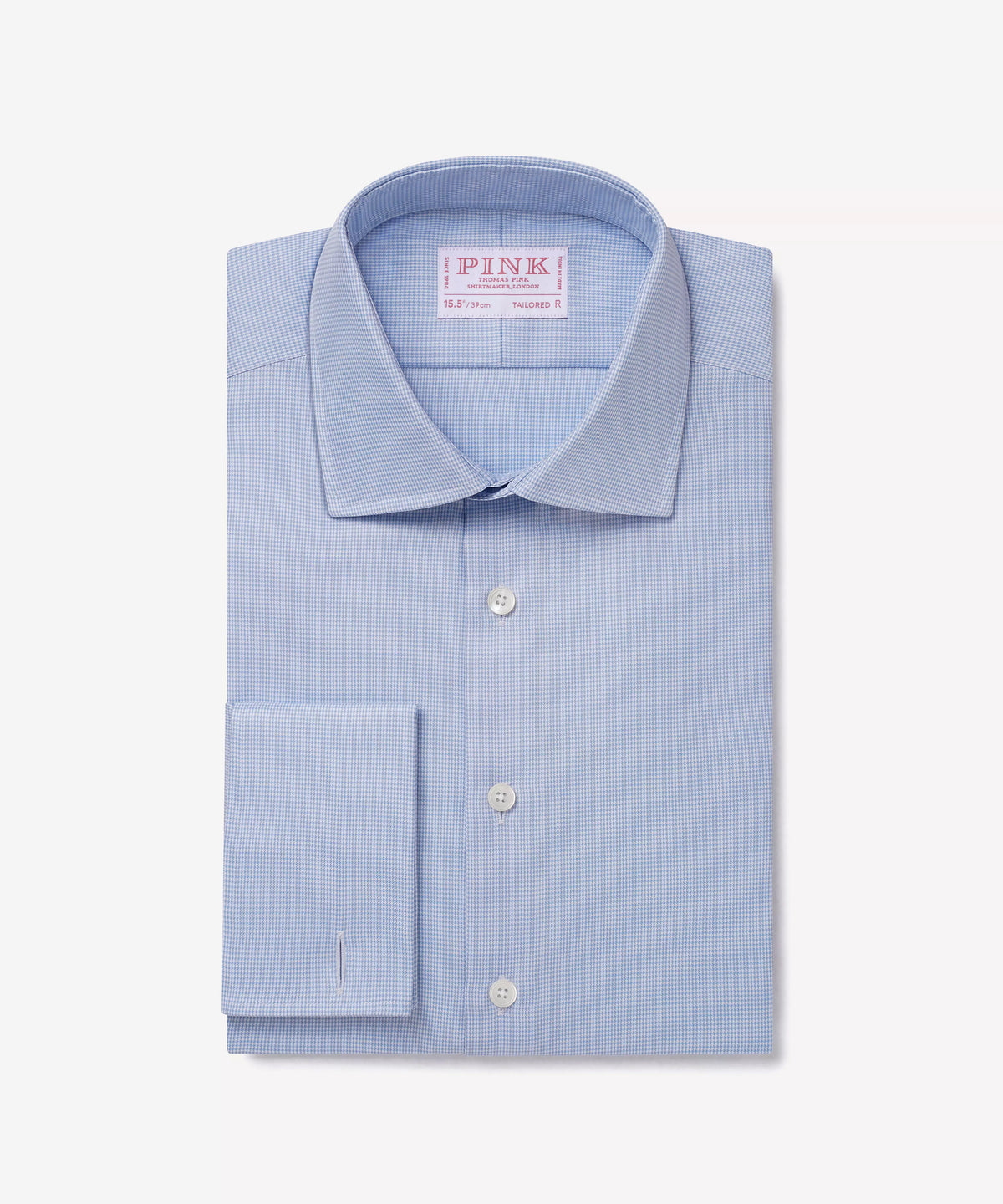 Blue & White Tailored Fit Double Cuff Micro Puppytooth Formal Shirt