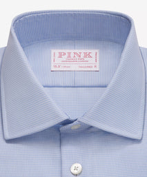 Blue & White Tailored Fit Double Cuff Micro Puppytooth Formal Shirt