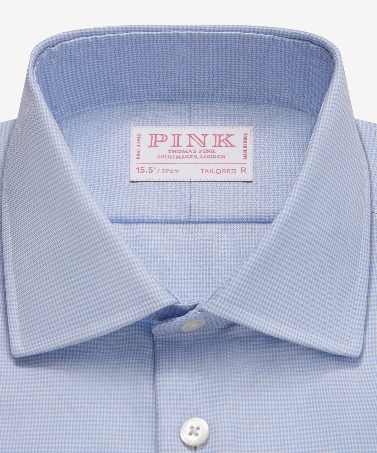 Blue & White Tailored Fit Double Cuff Micro Puppytooth Formal Shirt