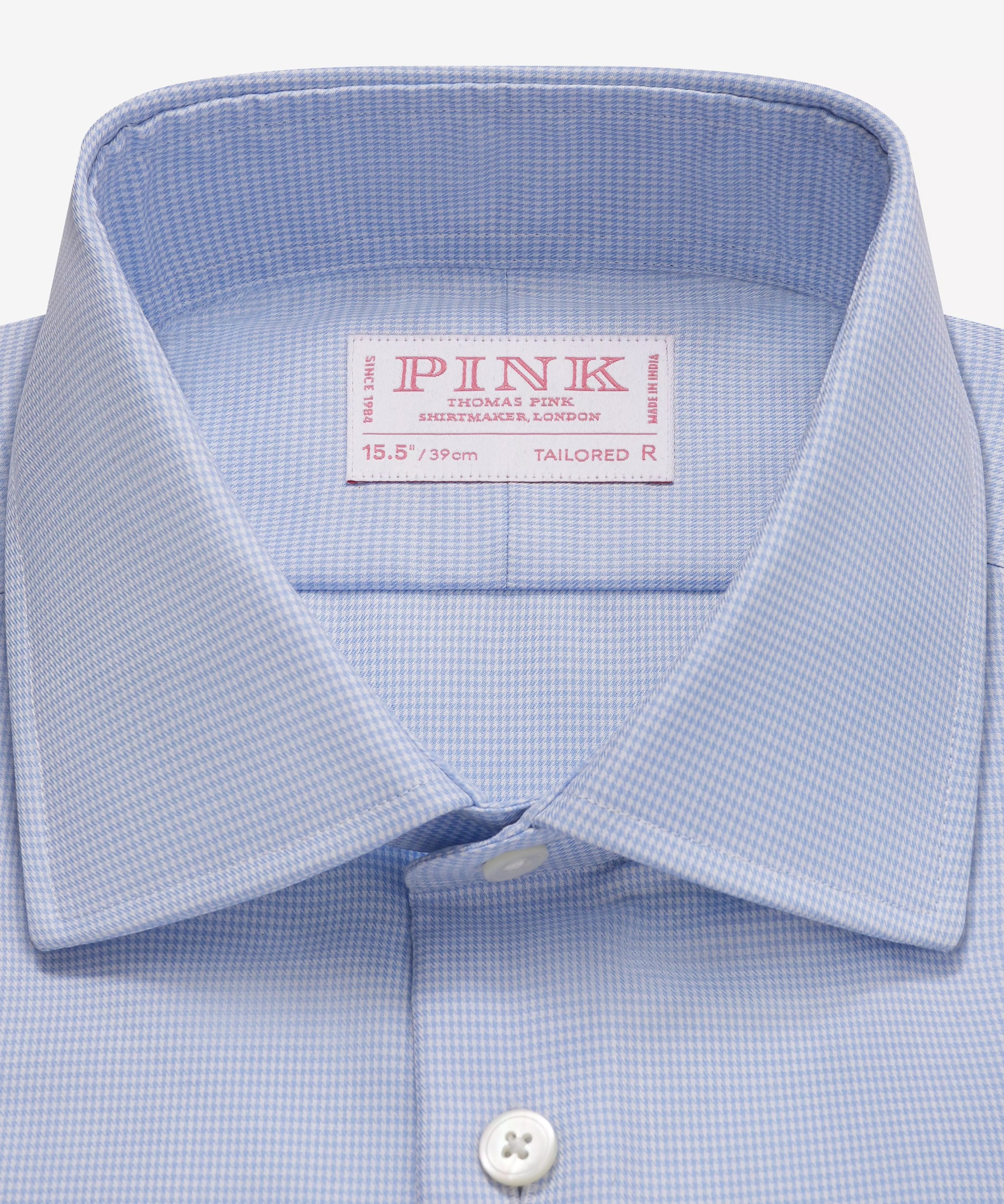 Blue & White Tailored Fit Double Cuff Micro Puppytooth Formal Shirt
