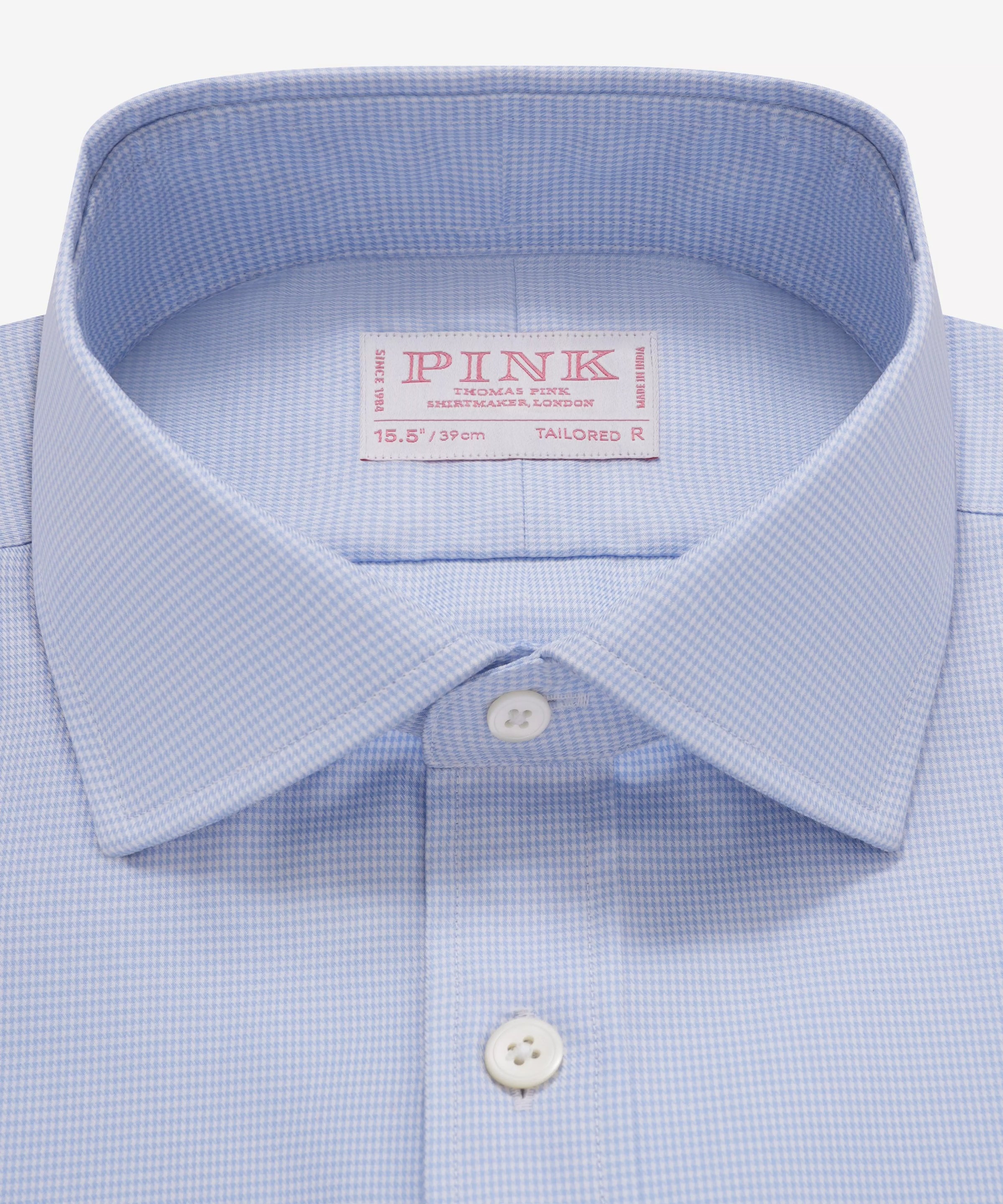 Blue & White Tailored Fit Micro Puppytooth Formal Shirt