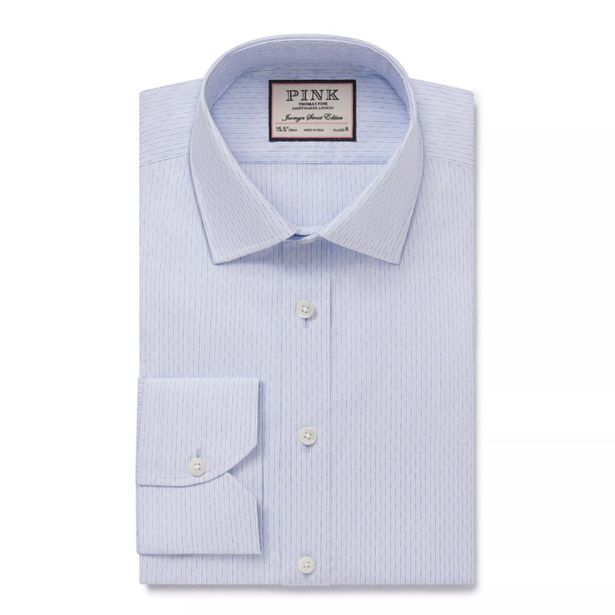 Pale & Blue Tailored Fit Dobby Broken Stripe Formal Shirt