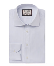 Pale Blue & White Tailored Fit Dobby Satin Stripe Formal Shirt