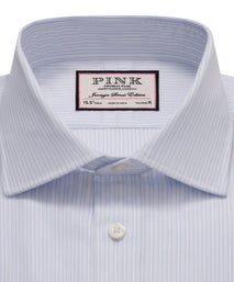 Pale Blue & White Tailored Fit Dobby Satin Stripe Formal Shirt