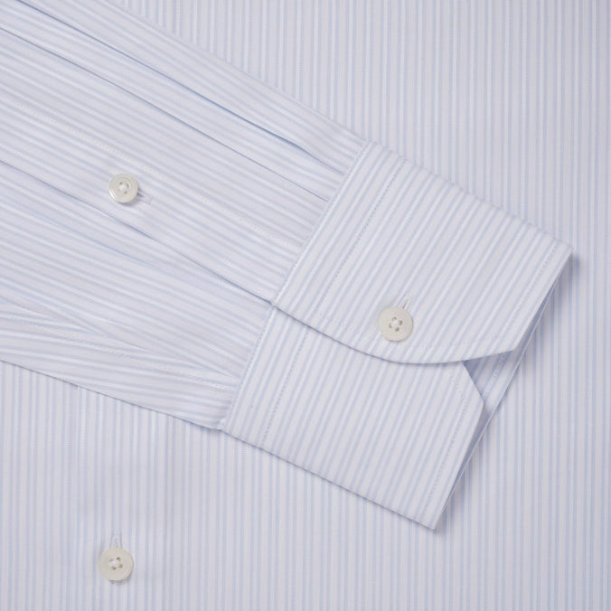 Pale Blue & White Tailored Fit Dobby Satin Stripe Formal Shirt