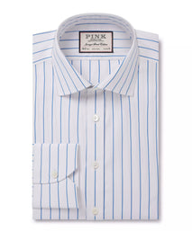 White & Blue Tailored Fit Wide Pin Stripe Formal Shirt