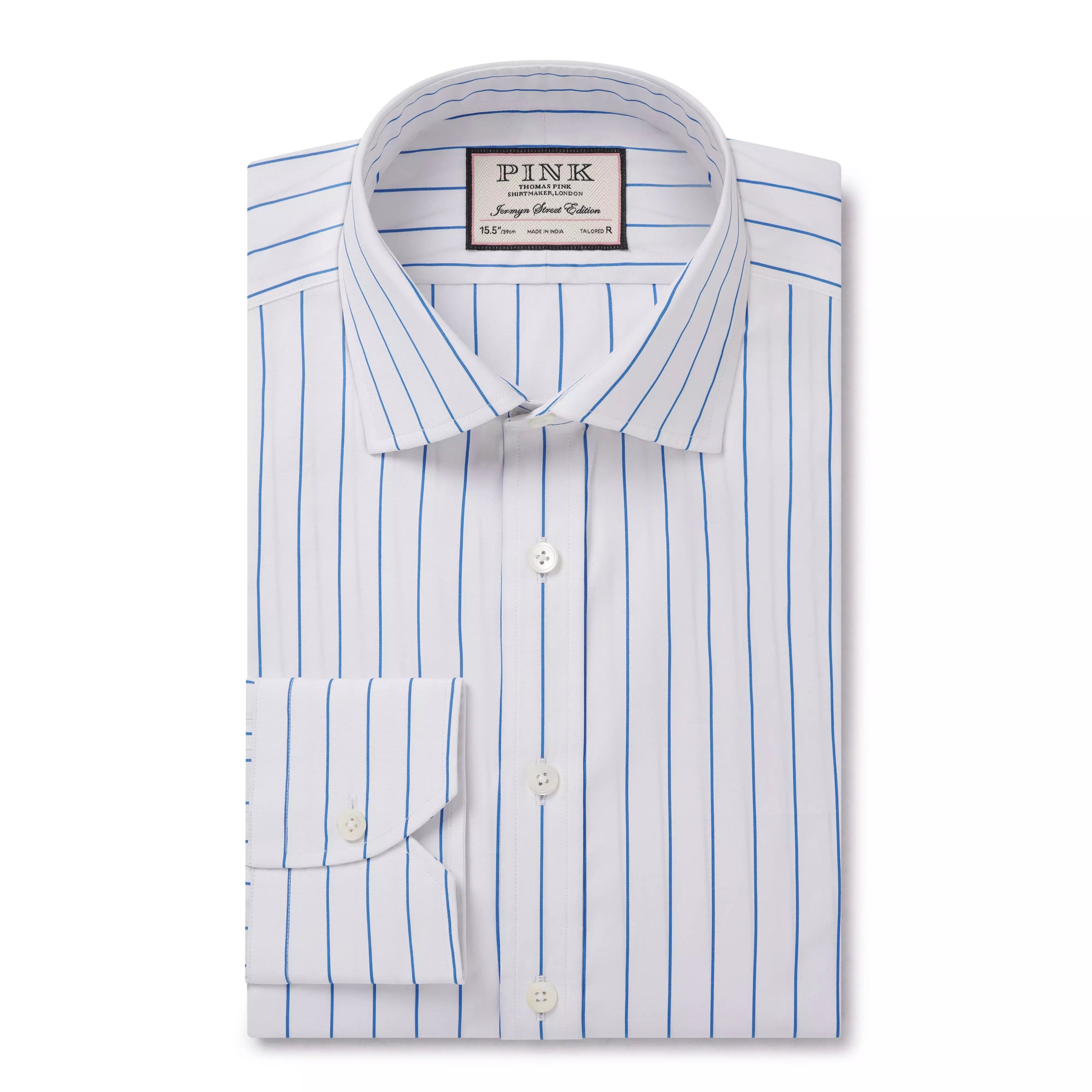 White & Blue Tailored Fit Wide Pin Stripe Formal Shirt