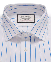 White & Blue Tailored Fit Wide Pin Stripe Formal Shirt
