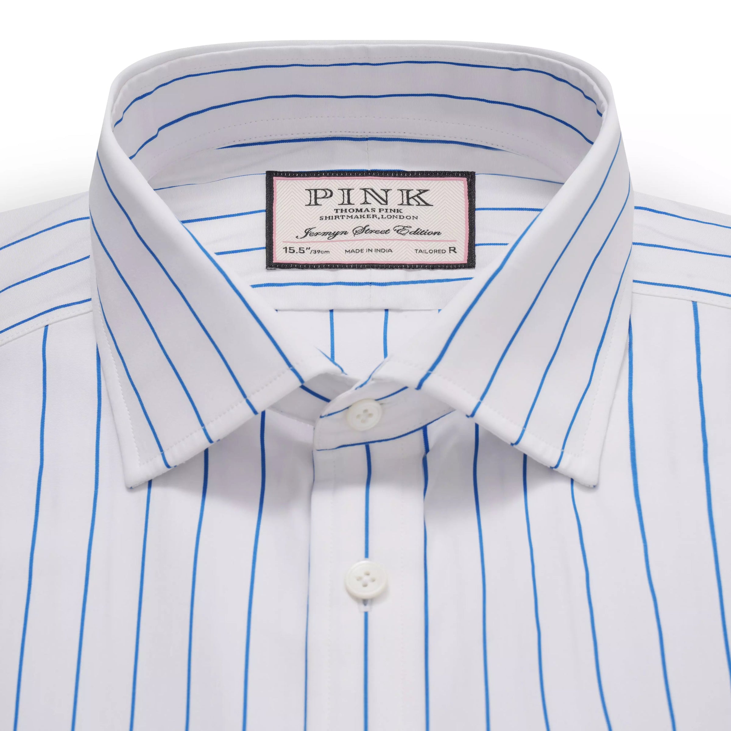 White & Blue Tailored Fit Wide Pin Stripe Formal Shirt