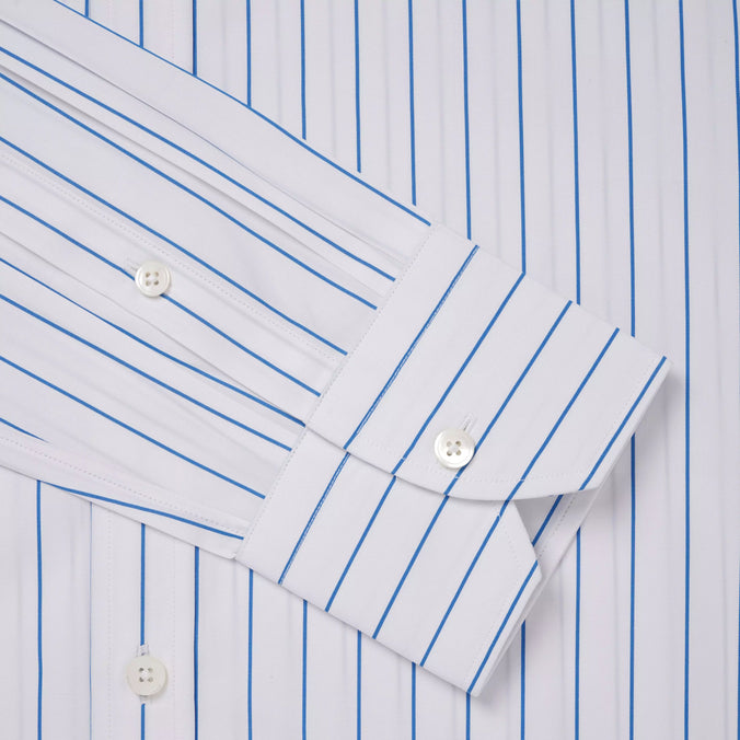 White & Blue Tailored Fit Wide Pin Stripe Formal Shirt