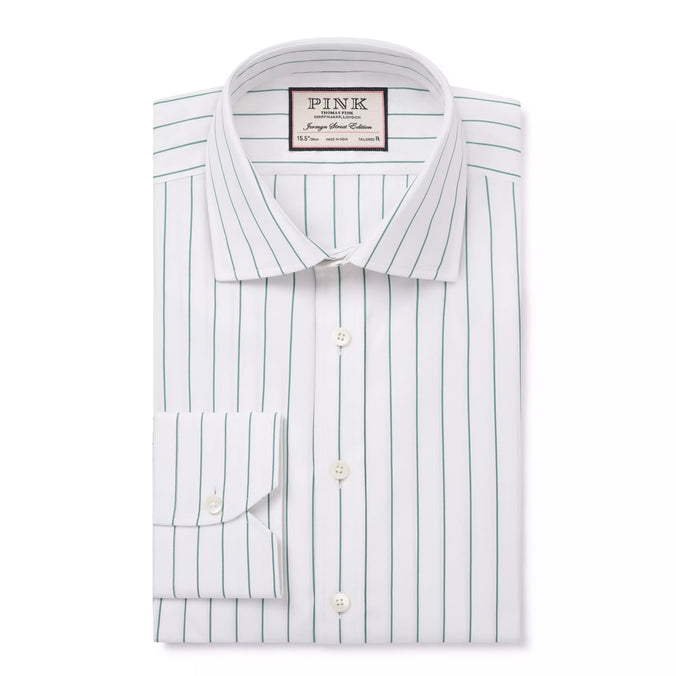 White & Green Tailored Fit Wide Pin Stripe Formal Shirt