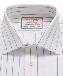 White & Green Tailored Fit Wide Pin Stripe Formal Shirt