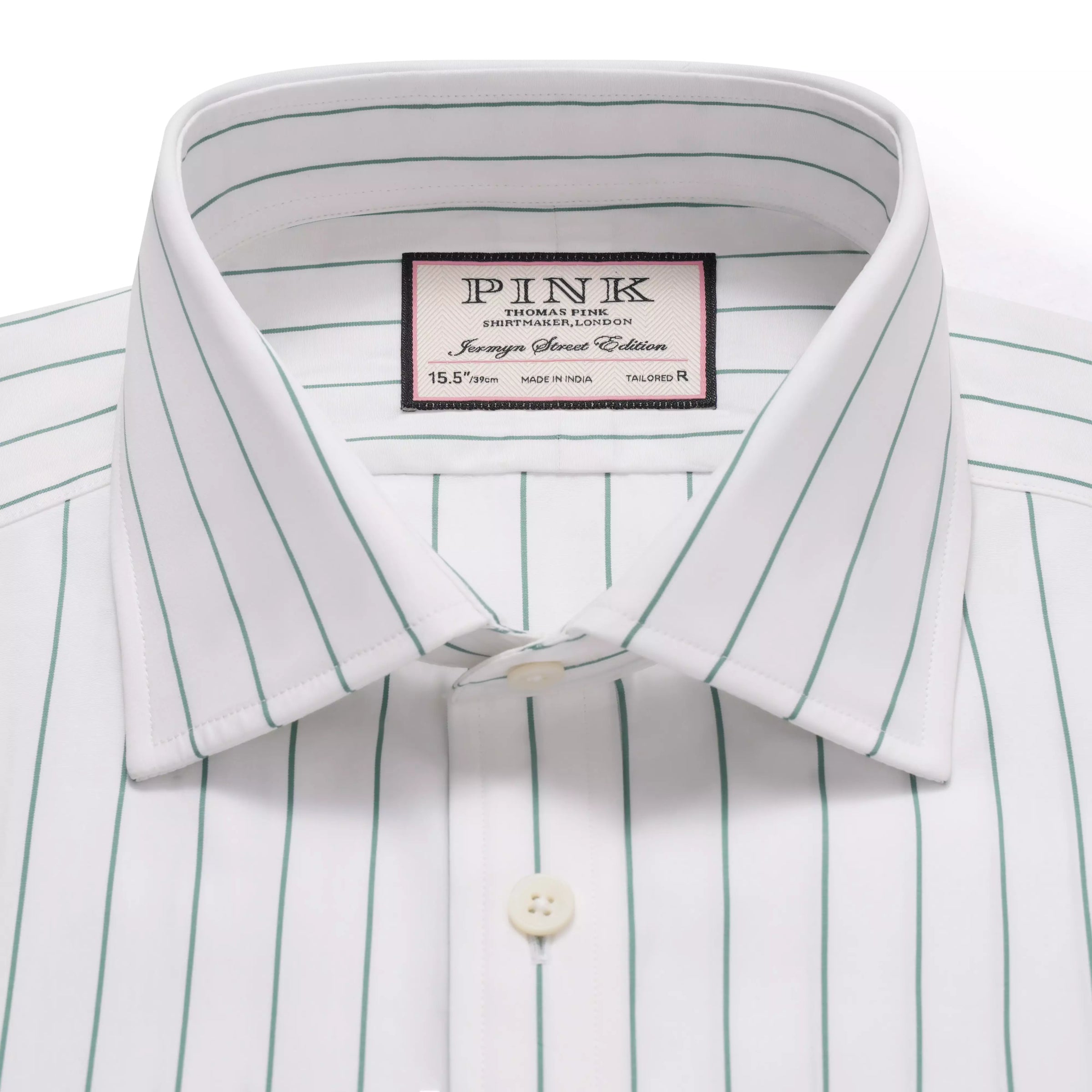 White & Green Tailored Fit Wide Pin Stripe Formal Shirt