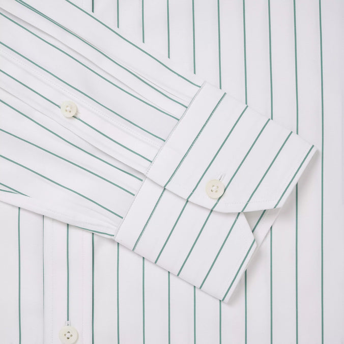 White & Green Tailored Fit Wide Pin Stripe Formal Shirt