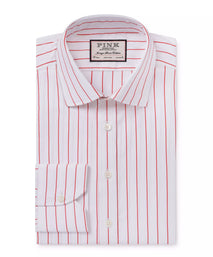 White & Red Tailored Fit Wide Pin Stripe Formal Shirt