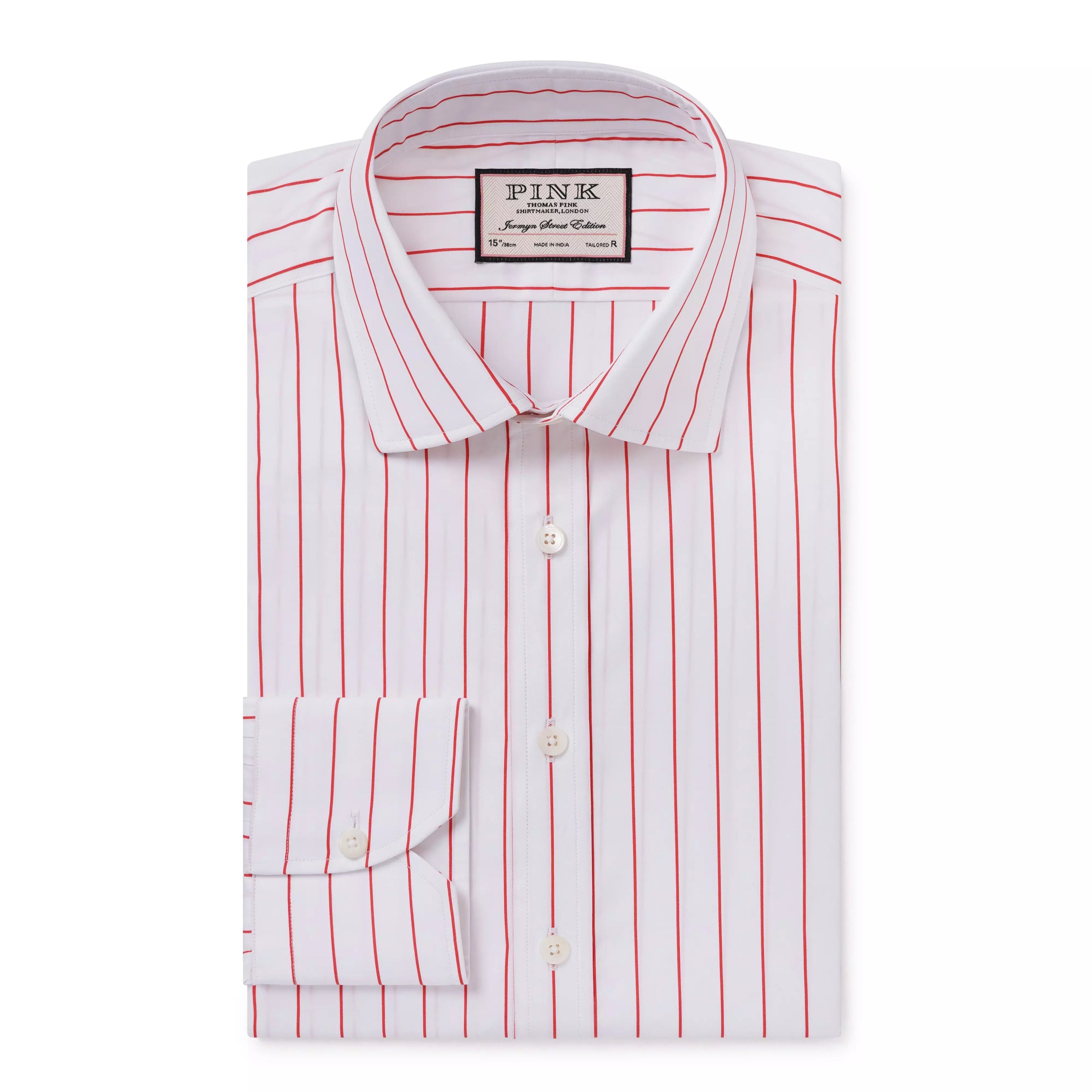 White & Red Tailored Fit Wide Pin Stripe Formal Shirt