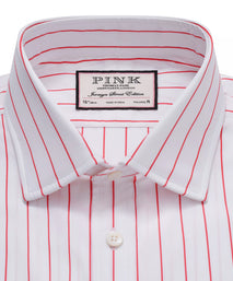 White & Red Tailored Fit Wide Pin Stripe Formal Shirt