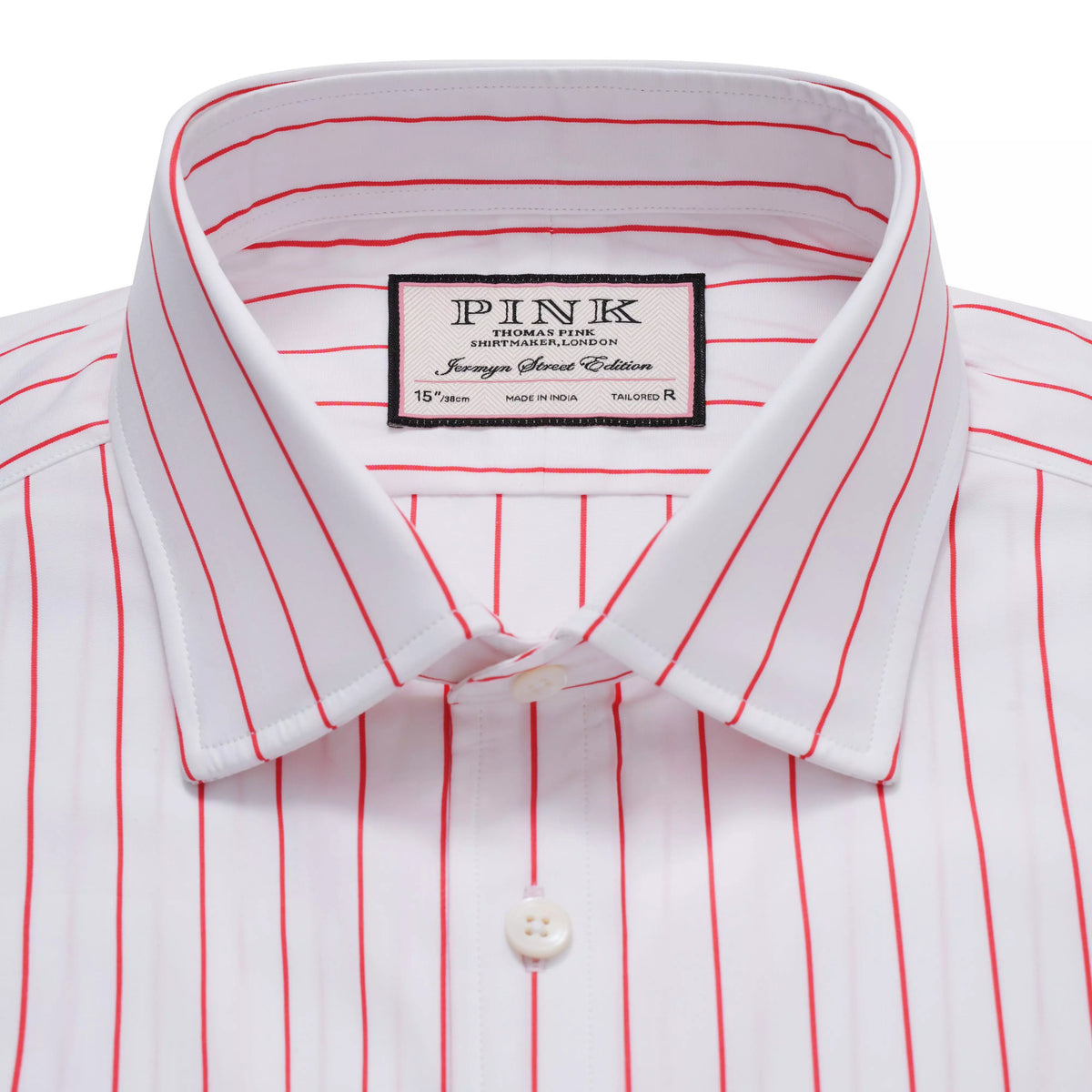White & Red Tailored Fit Wide Pin Stripe Formal Shirt