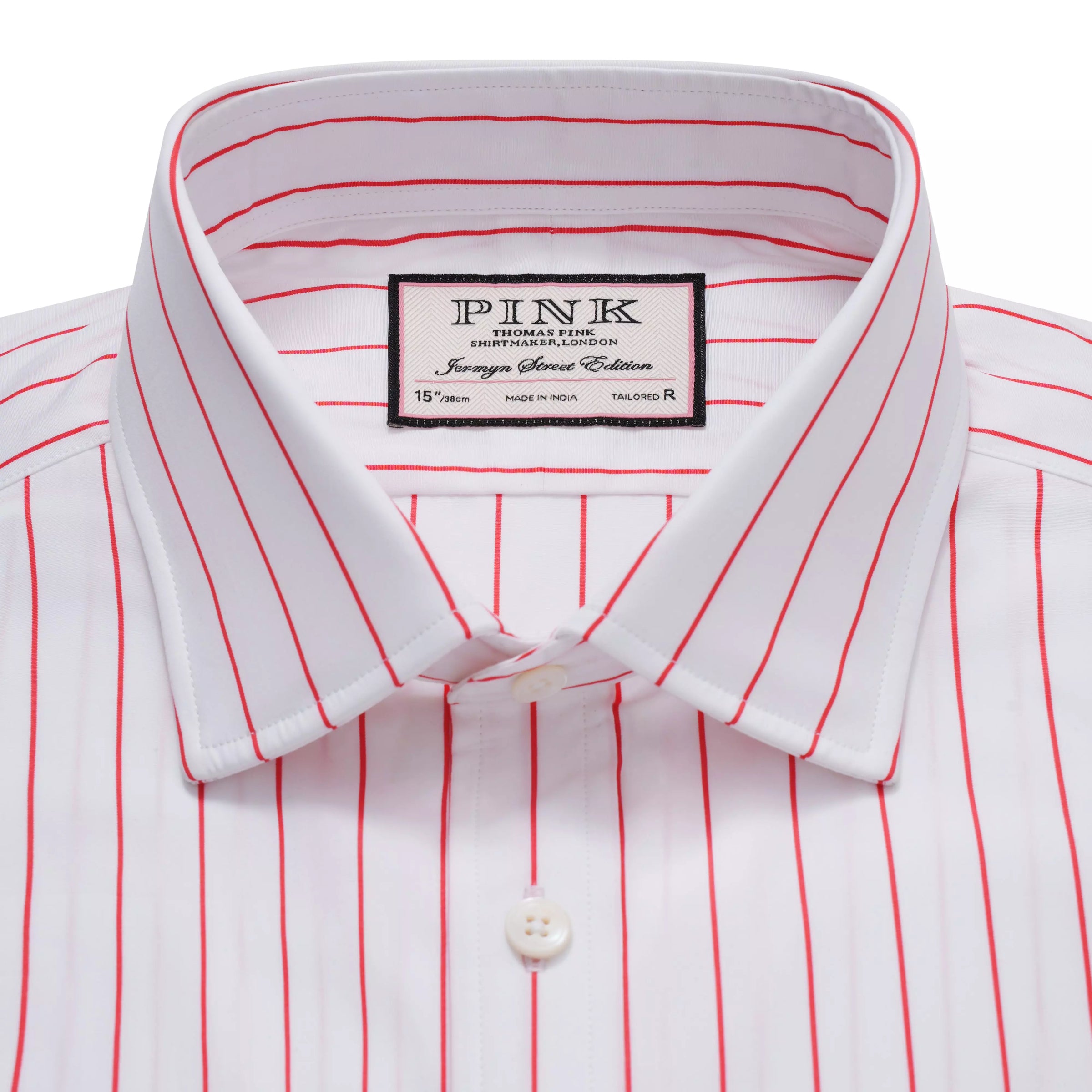 White & Red Tailored Fit Wide Pin Stripe Formal Shirt